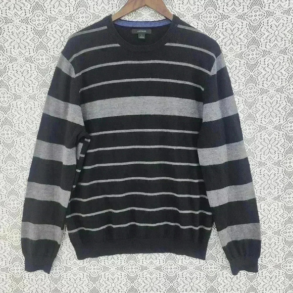 Express 100% Merino wool crewneck striped men's L - Picture 1 of 6